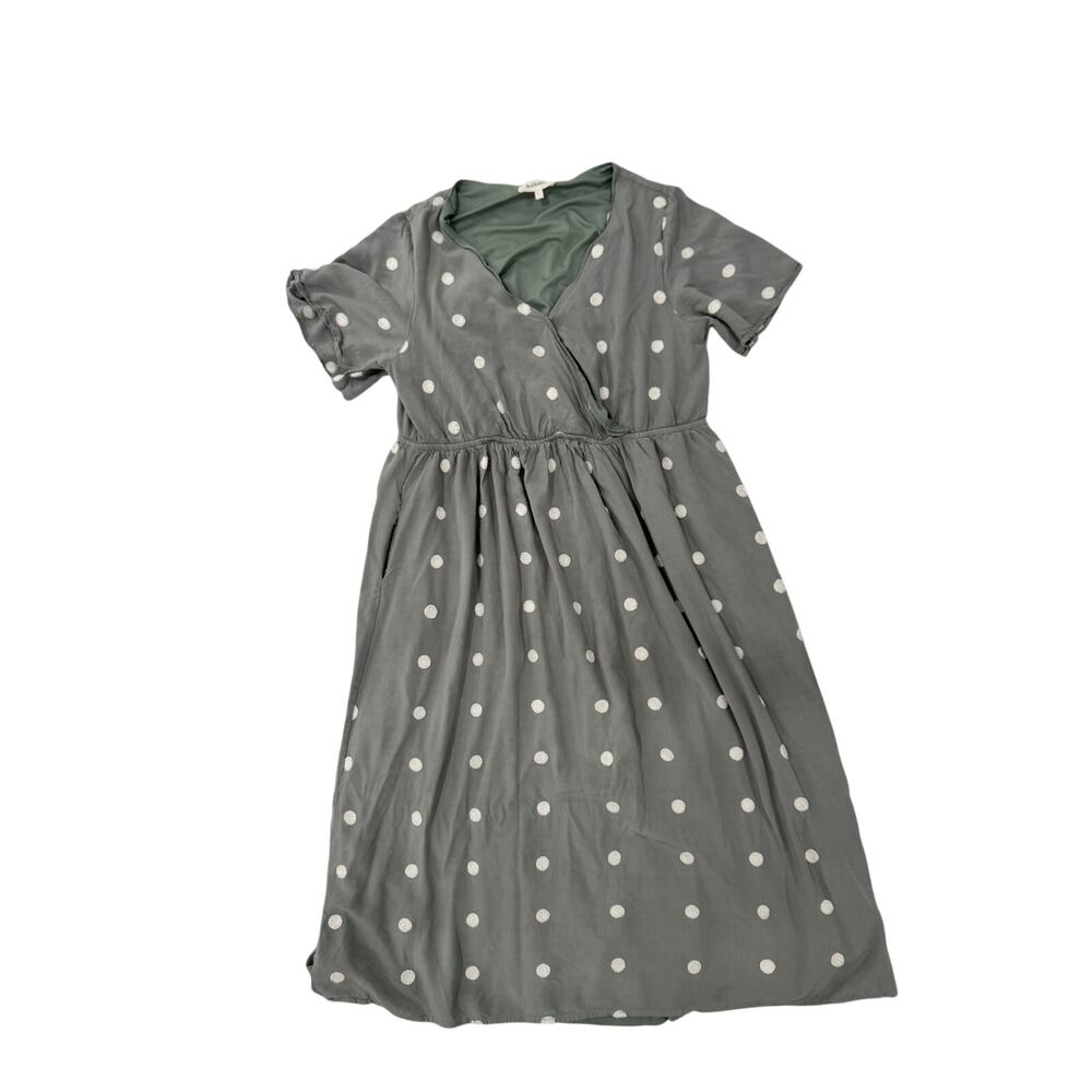 Bohme Wrap Midi Dress Women's Large Green Boho Cottagecore Peasant Polka Dots